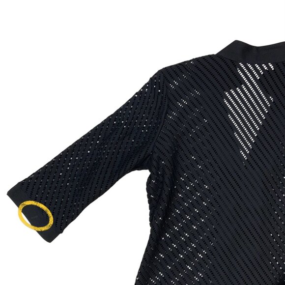 Rayure Cheron Blouse 44 US/L Black 3/4 Length Sleeve Perforated Unlined V-Neck - Picture 8 of 14